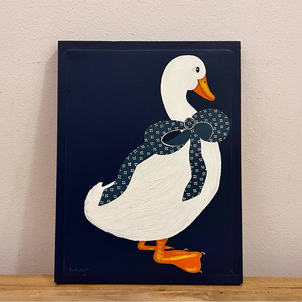 Vtg 80s 90s Country Duck Painting Hand Made Signed Cottage Folk Farm Nostalgia